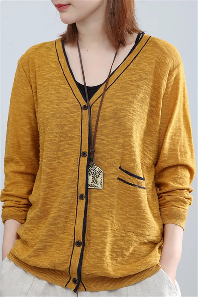 

Korean Spring Summer Jacket Casual Simple Temperament Cotton and Linen Short Sweater Cardigan Women Long Sleeve Short Coat r229