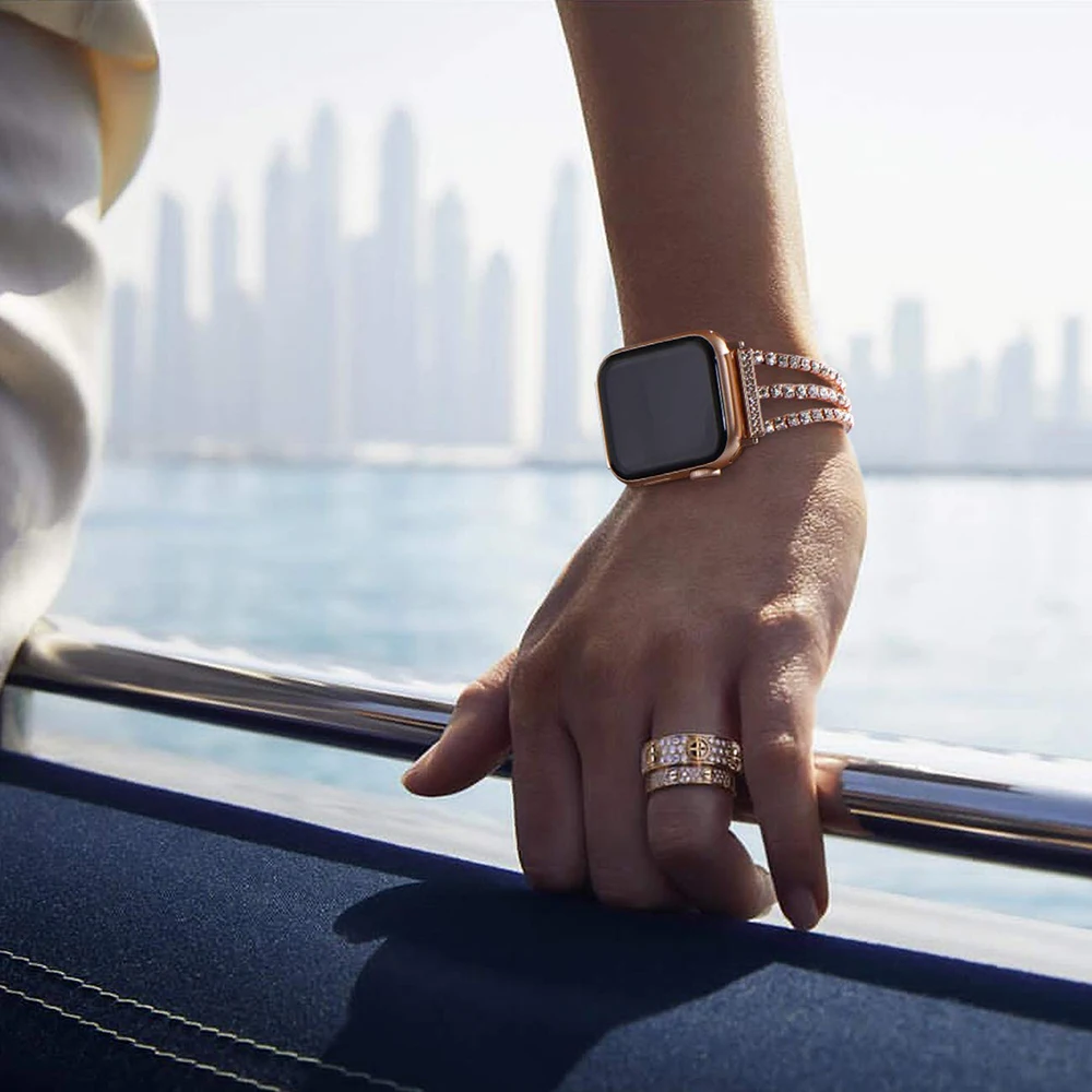 Роскошные цепи с бриллиантами, сменный ремешок для наручных часов Apple Watch Series 5 4 44 мм 42 мм запястье браслет ремешок для iwatch 1 2 3 40 мм, 38 мм