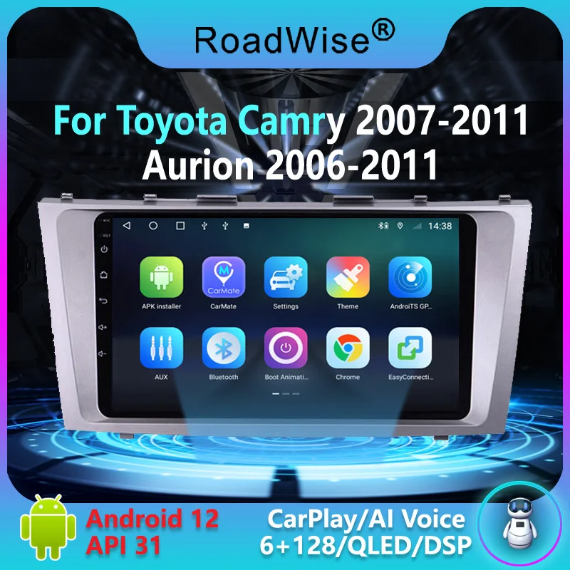 Roadwise Android 12 Авто Радио для Toyota Camry 7 XV 40 50 2006 - 2011 Carplay Автомобильный мультимедийный