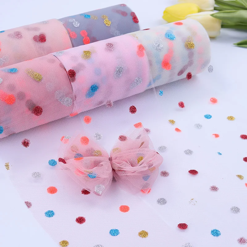 

80 мм 10 ярдов в горошек из тюля радужной расцветки нетканый рулон ткани-Валентина сетка лентой юбка-пачка «сделай сам» повязка на голову зажи...