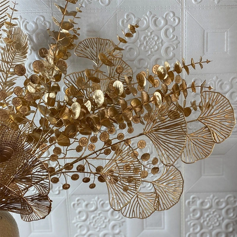 Искусственные золотые растения листья Рождественский Декор украшение для дома