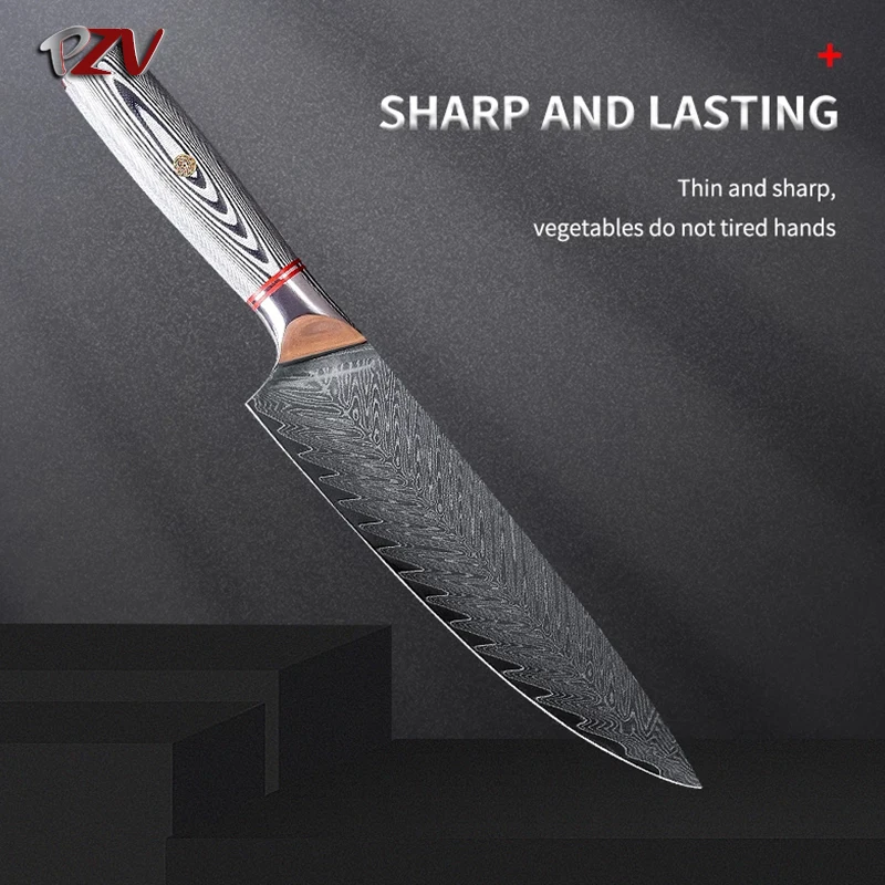 Нож шеф-повара из дамасской стали PZV японское лезвие VG10 острые кухонные ножи