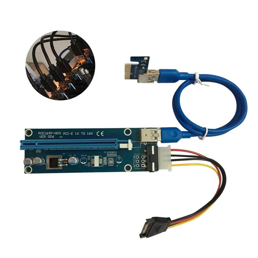 PCI E Express Riser Card 1x к 16x USB 3 0 кабель для передачи данных SATA 4Pin IDE Molex шнур питания BTC Miner