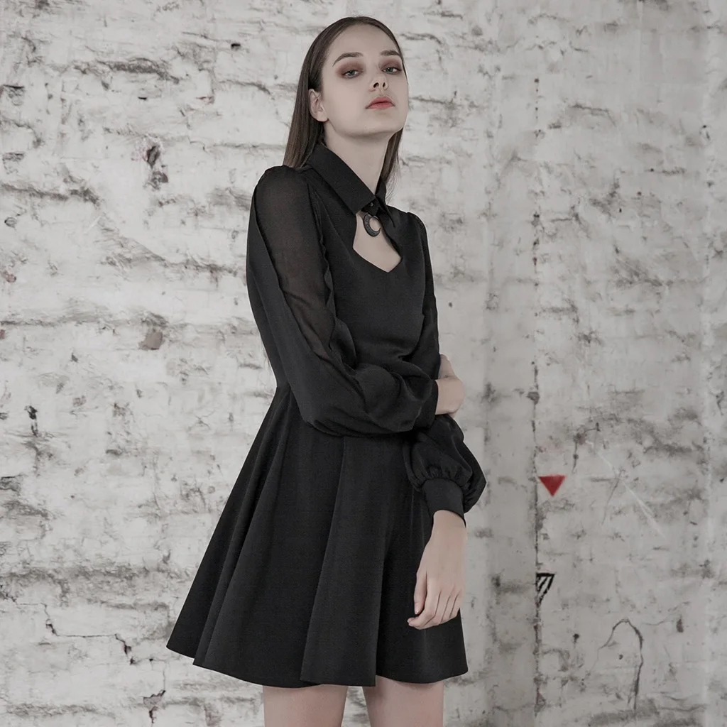 Женское шифоновое платье в стиле Панк RAVE Осеннее короткое с вырезом классическое