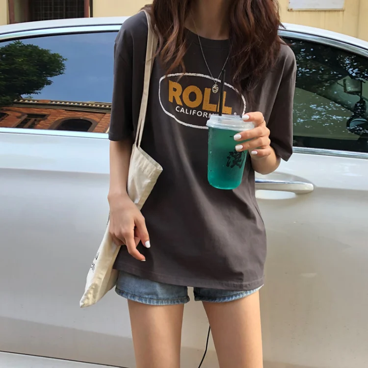 Винтажная повседневная женская футболка с коротким рукавом и круглым вырезом