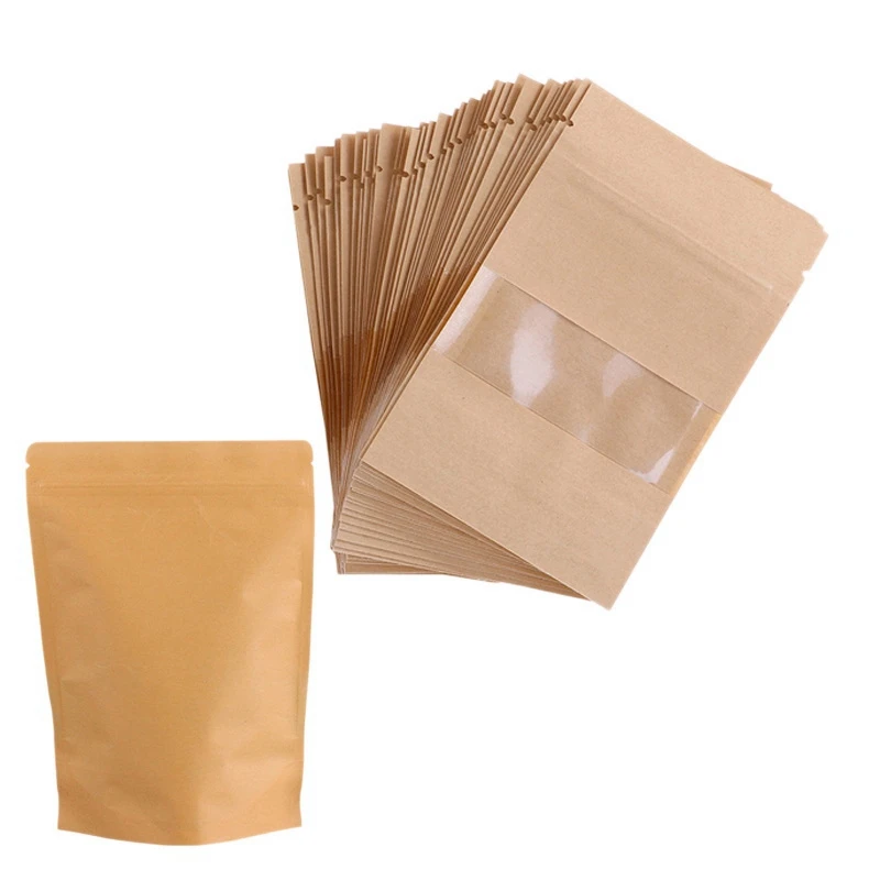 50Pcs Bakery Bags Clear Window Paper Bag Sealing Grease Proof Kraft for Food Snacks Cookie | Дом и сад