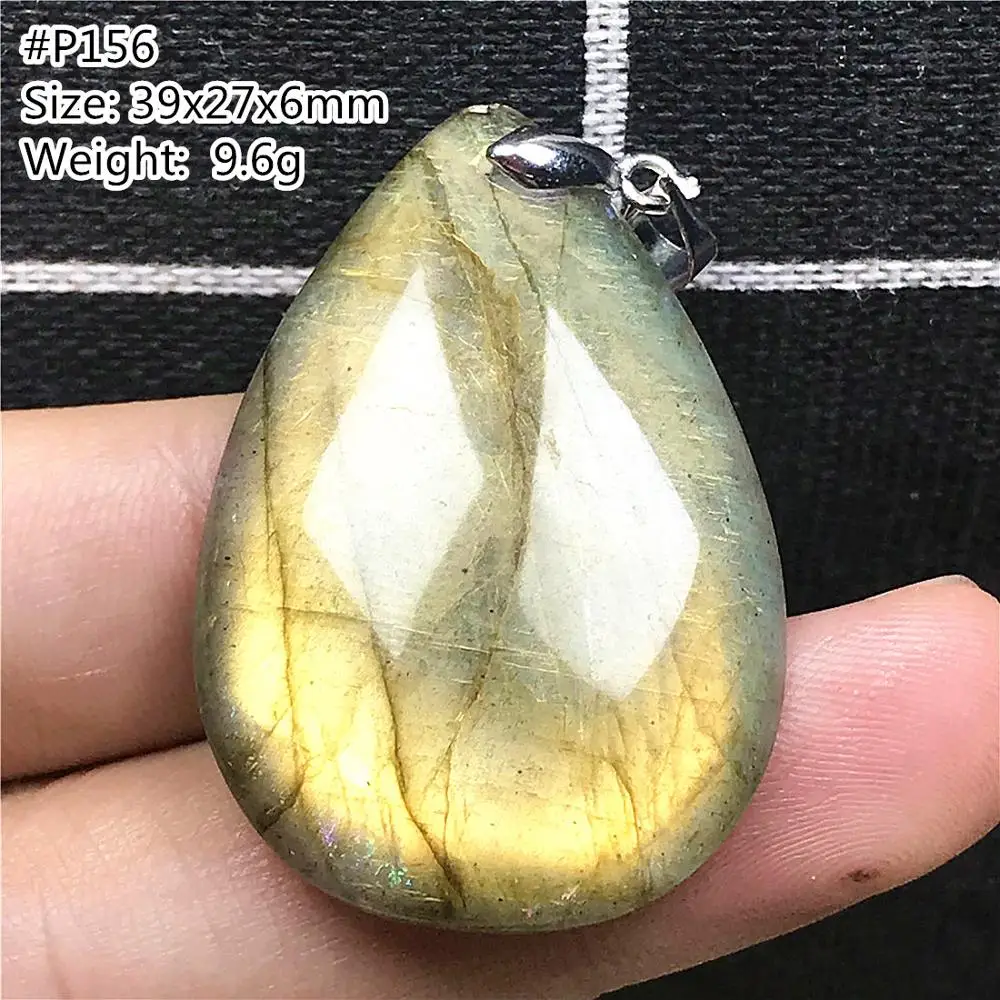 

Natural Yellow Light Labradorite Pendant Jewelry For Women Man 39x27x6mm Beads Silver Crystal Water Drop Moonstone Stone AAAAA