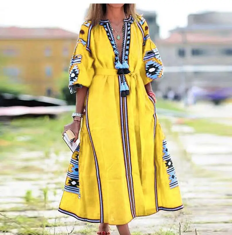 Осенний костюм из трех четверти с пышными рукавами длинное платье для женщин