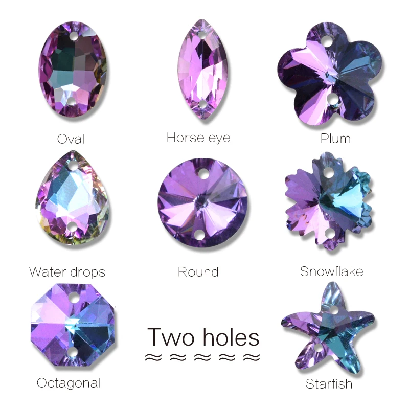 Стразы для шитья высокого качества фиолетовые стразы с двумя отверстиями