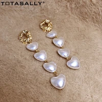 totasally new arrival pearl earrings fashion sweet simulated pearl hearts chandelier earrings party bridal jewelry dropship