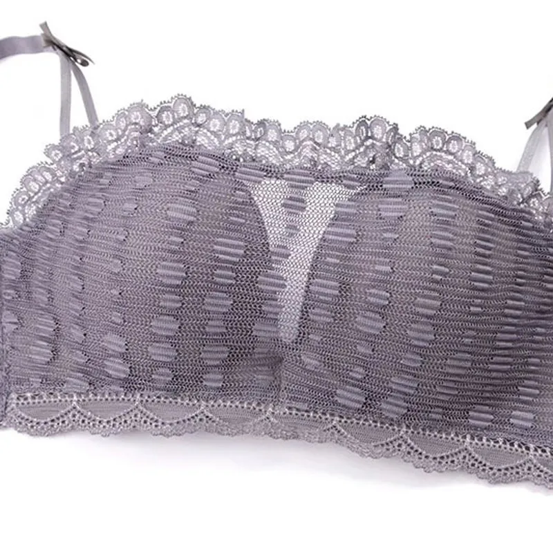 

Roseheart Women Fashion Gray White Lace Cover Bow Bras Straps Panties Wireless Push Up Bra Sets Underwear Sexy Lingerie A B 36