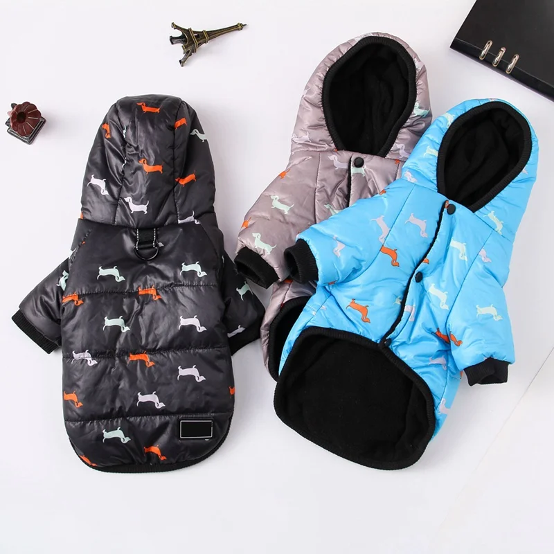 

S-XXL собака зимняя куртка; Утепленная одежда с подкладкой из хлопка Одежда для собак в полоску на пуговицах с капюшоном пальто с поводком кол...