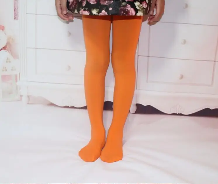 Orange Tights Колготки для девочек от 1 до 8 лет весенне-осенние детские колготки для балета, колготки для танцев бархатные однотонные белые колготки - Цвет: Orange Tights