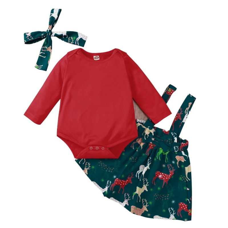 

Детский комбинезон для девочек, Осеннее рождественское платье на бретельках с мультяшным принтом и юбка + комбинезон, комплект одежды из 2 п...