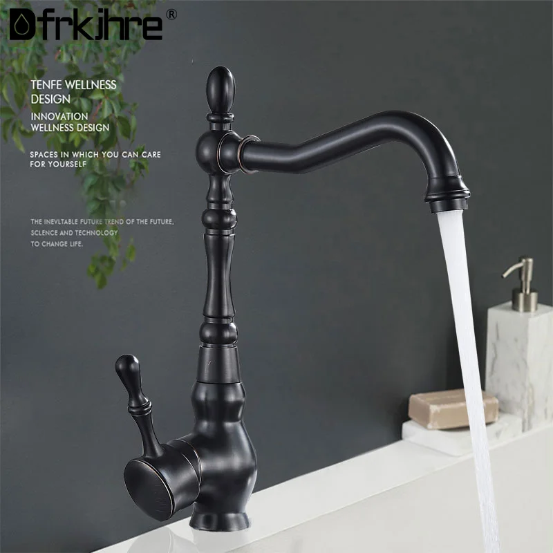 

Basin Faucet Antique Copper Bathroom Long Nose Spout Wash Sink Tap 360 Rotation Deck Mounted Single Handle Mixer Tap Crane