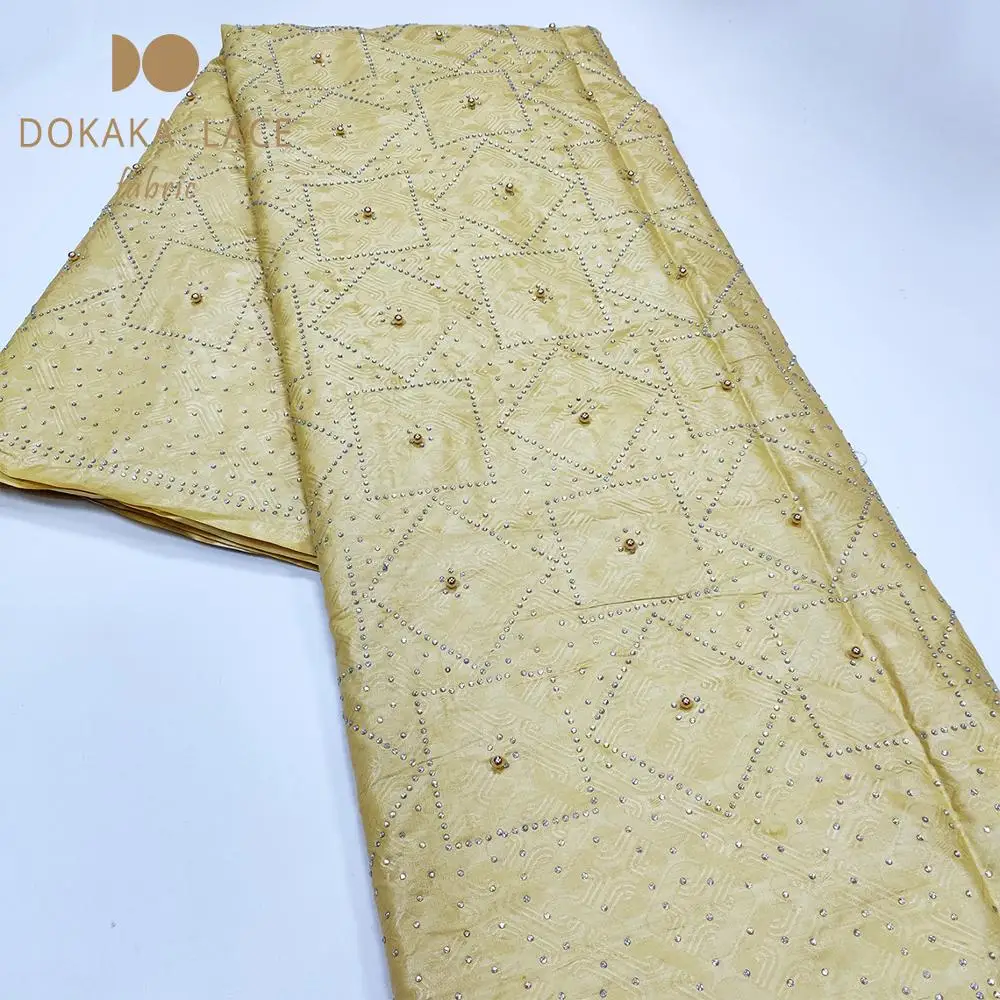 5 ярдов уникальный африканский дизайн кружевная ткань Базен риче с бусинами и