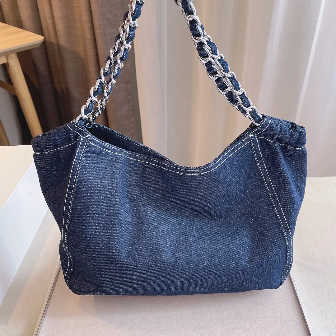 Сумка хобо женская из денима Роскошный дизайнерский вместительный саквояж на
