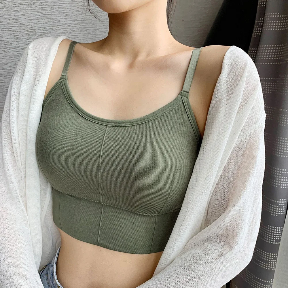 

Women Fashion Tank Crop Tops Camisole Comfortable Female Push Up Crop Tops Girls Lounge Solid Color Wire Free Top Streetwear