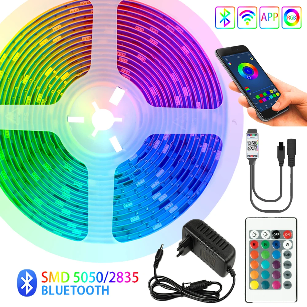 

Светодиодные ленты с Bluetooth TV Iuces RGB 5050 SMD 2835, водонепроницаемая гибкая лента для ламп, лента с диодами, подсветка постоянного тока 12 В, 5 м, 10 м, 15 ...