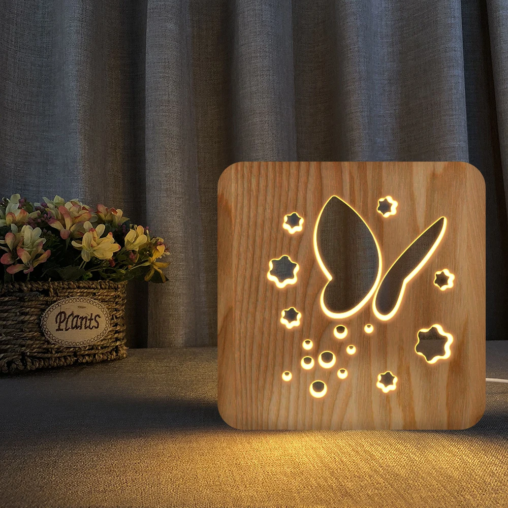 

Деревянный светодиодный ночник с бабочкой, лебедем, КИТ