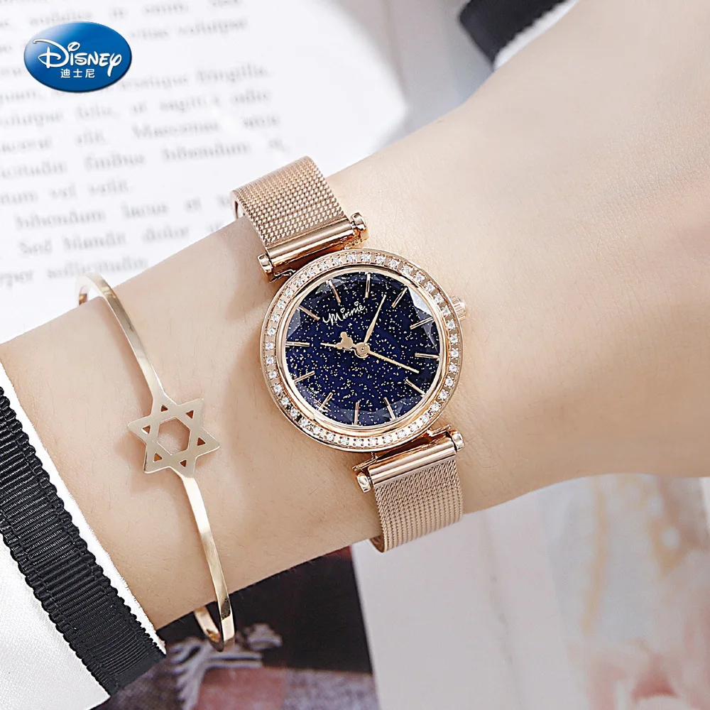Дисней стальной ремень часы Микки Маус для женщин полный звезд Мода простой