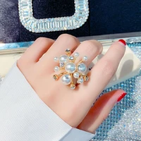anillos mujer snowflake shape faux pearl rhinestone inlaid women open ring finger jewelry rings womens bagues pour femme new 20