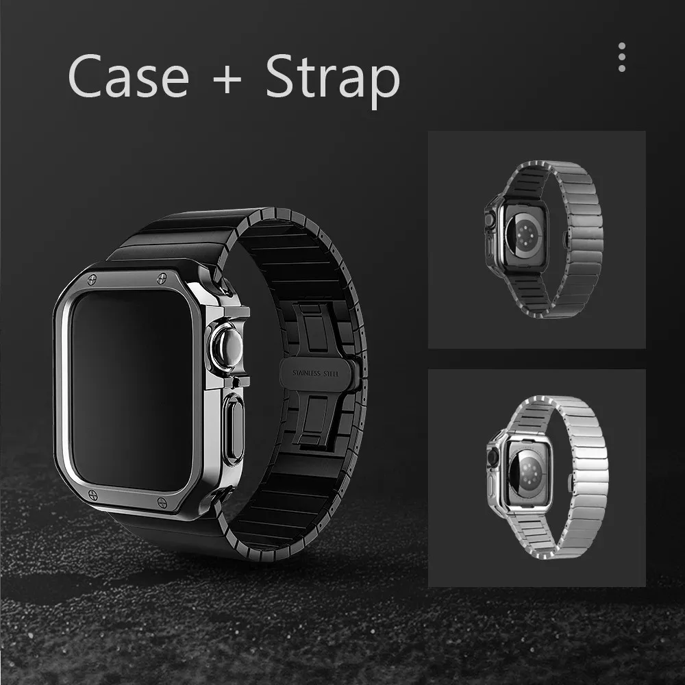 Ремешок из нержавеющей стали и ТПУ для Apple Watch 7 45 мм 41 Band Series 6 SE 5 4 44 40 чехол iWatch 3 42 38