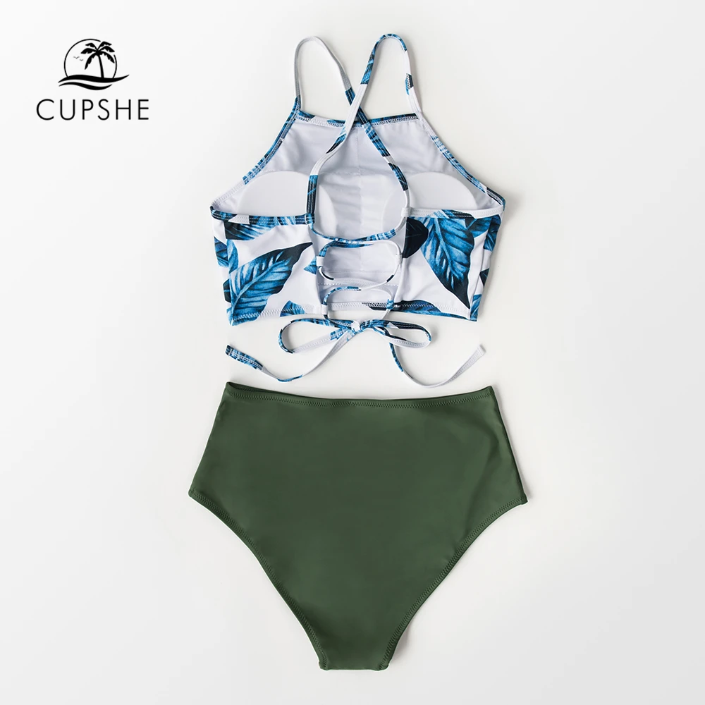 CUPSHE травяной чай листья Высокая талия наборы Бикини Лето Сексуальный купальник