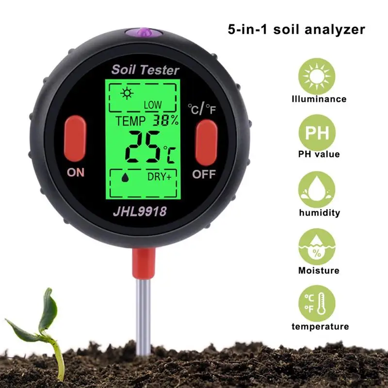 

5 in 1 PH Soil Tester Water Moisture Meter Humidity Thermometer Photometer Water Meter Garden Plants Hydroponics Analyze