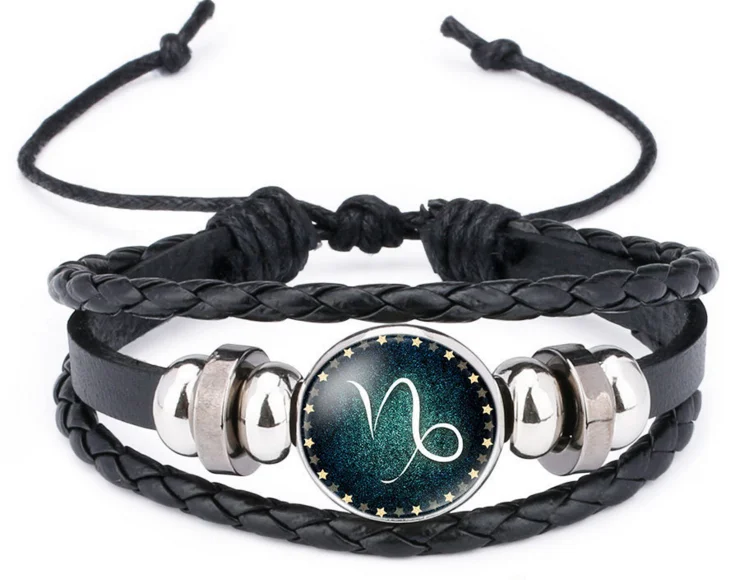 Новый 12 Созвездие светящийся браслет мужской кожаный бусина браслеты для мужчин