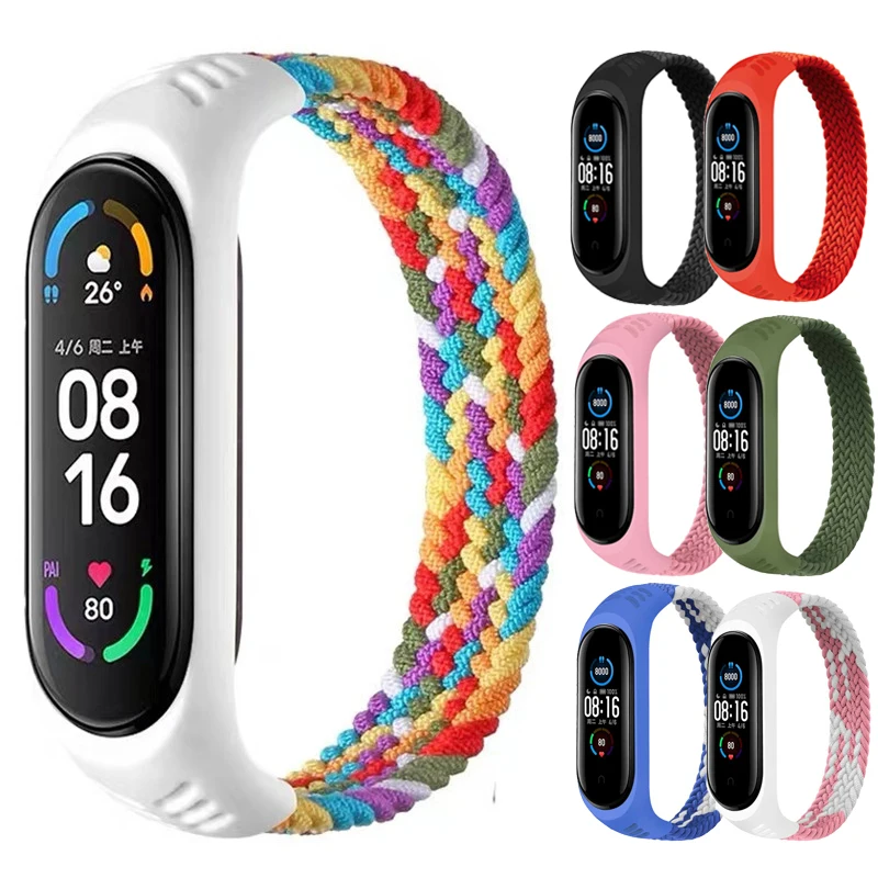 

Nylon Braided Strap For Mi band 6 Bracelet Elastic Adjustable Miband4 Miband 5 correa Wristband for Xiaomi Mi band 4 3 5 6 Strap