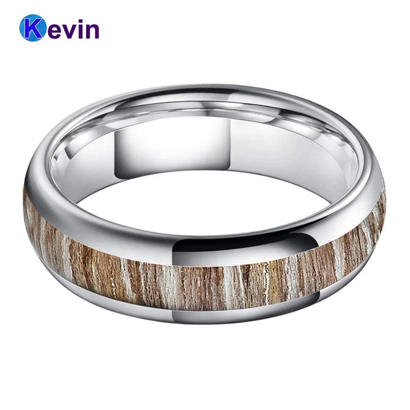 Кольцо обручальное из карбида вольфрама с инкрустацией натурального дерева 6 мм 8