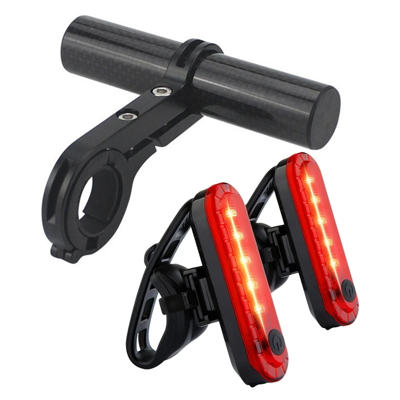 

2Pcs Ultra Bright USB Rechargeable Bicycle Taillights & 1 Pcs 10cm Bicycle Handlebar Extension Mount