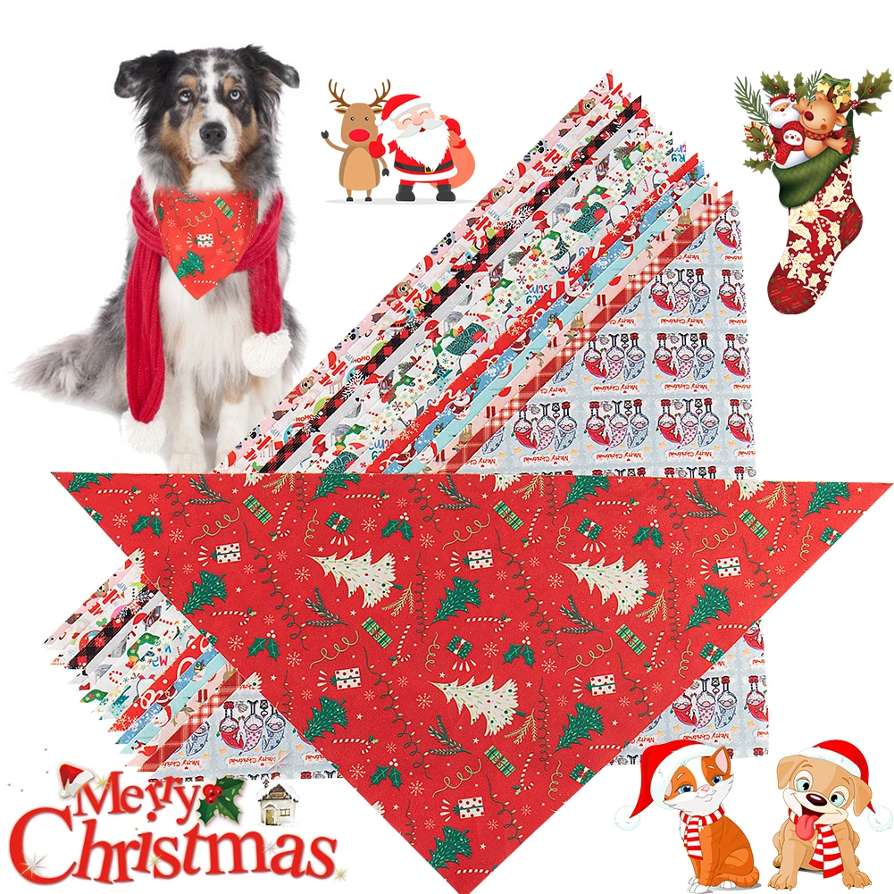 

Christmas Pet Bandanas Collar for Dogs Cats Cotton Triangular Bibs Scarf Collar with Santa ClausPattern for Puppy Accessories