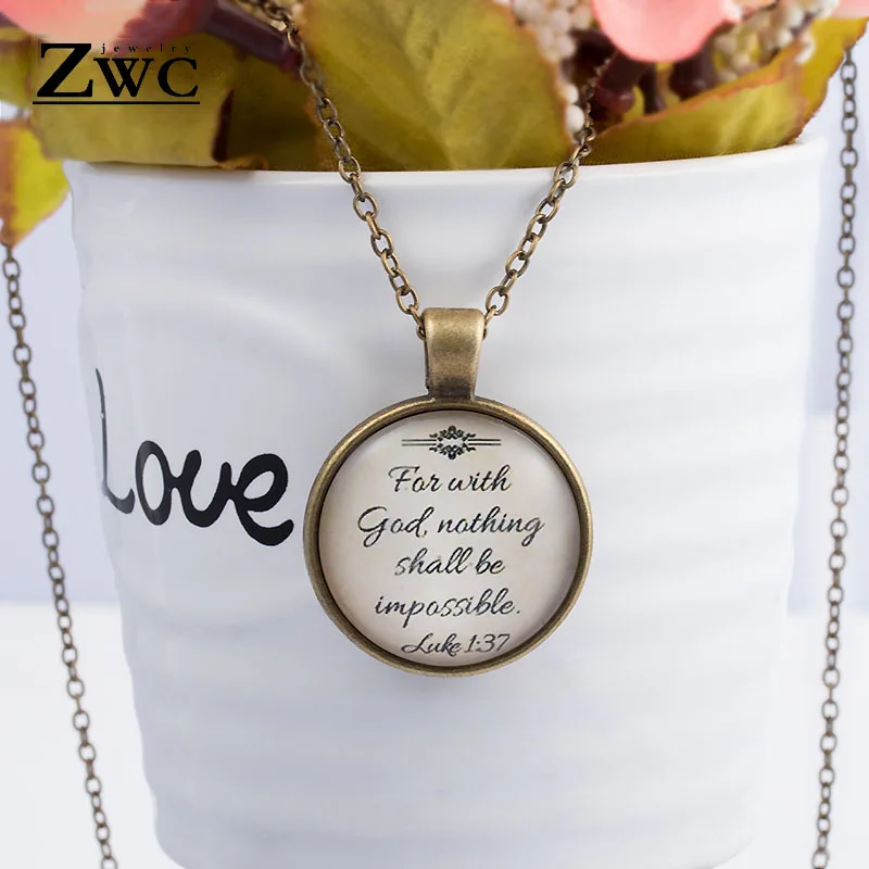 

ZWC Hot Vintage Fashion Christian Belief Glass Pendant Necklace For Women Men Creative Letters Elegant Necklaces Jewelry Gift