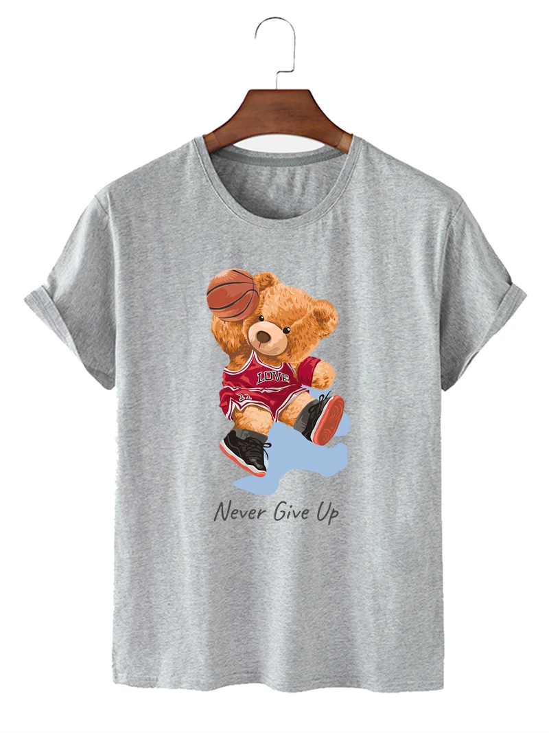 

Футболка женская оверсайз с графическим принтом, мягкая Однотонная рубашка с круглым вырезом и коротким рукавом, баскетбольный медведь