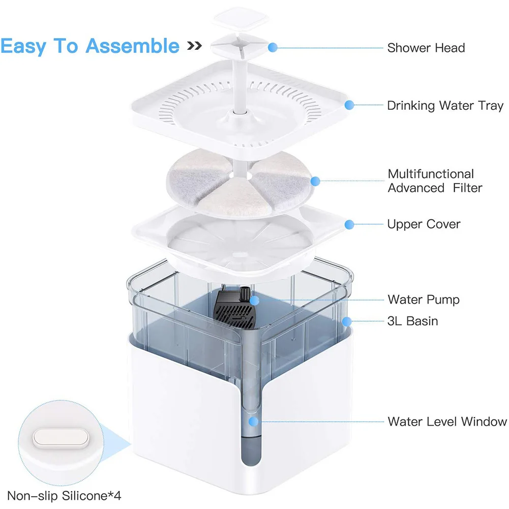 Автоматический фонтанчик с водой для кошек 3 л окошком просмотра супер тихий