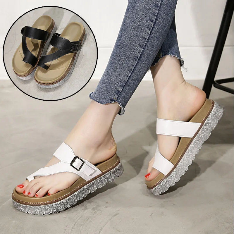 Тапочки первый слой из коровьей кожи женские на лето Модные плоской подошве