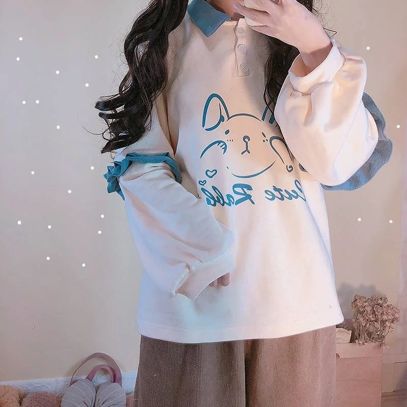 

Autumn Women Sweatshirts Casual Cute Rabbit Printed Long Sleeve Sweatshirt Loose Round Neck White Hoodies Sudadera Mujer Hoody