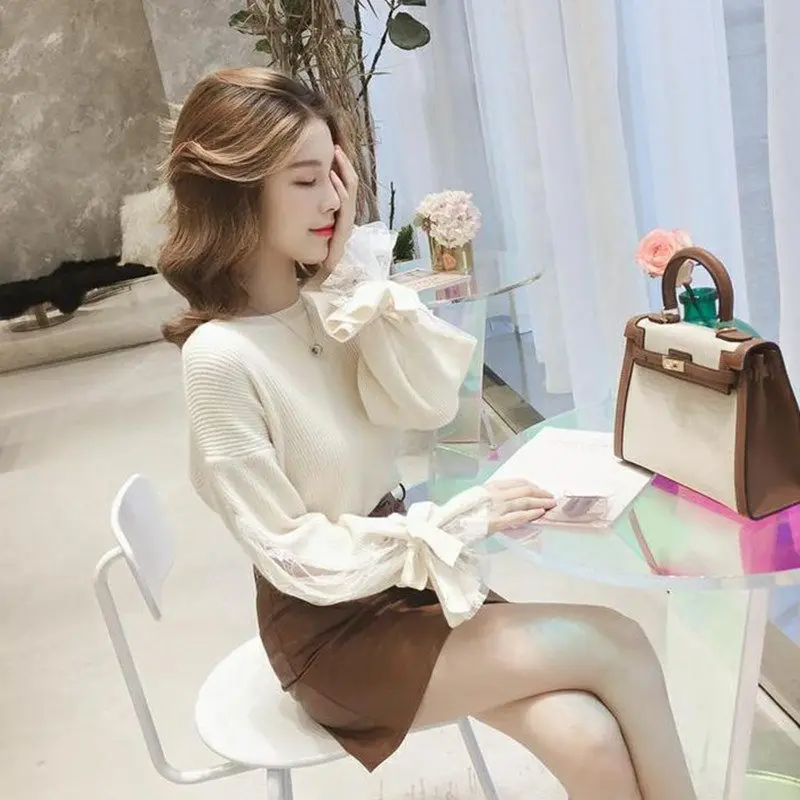 Woherb Hollow Out Lace Bandage Sweater Women Elegant Knitting Pullover Autumn 2021 Asymmetry Knitwear Jumper Sueter Mujer 20177 | Женская