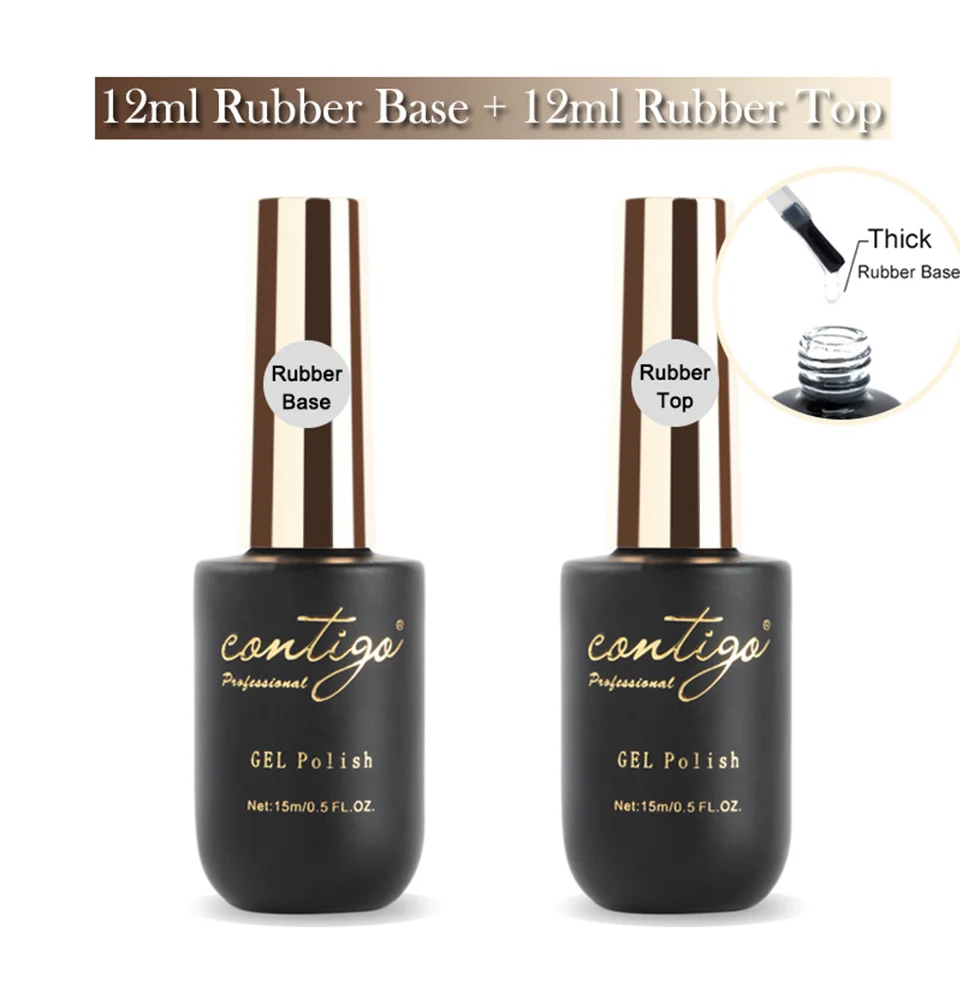 Contigo UV Led Gel Varnish Rubber Base Semipermanent Matte Top and Thick Nail Base Coat Soak Off Hot Sale Gel Polish for Nails