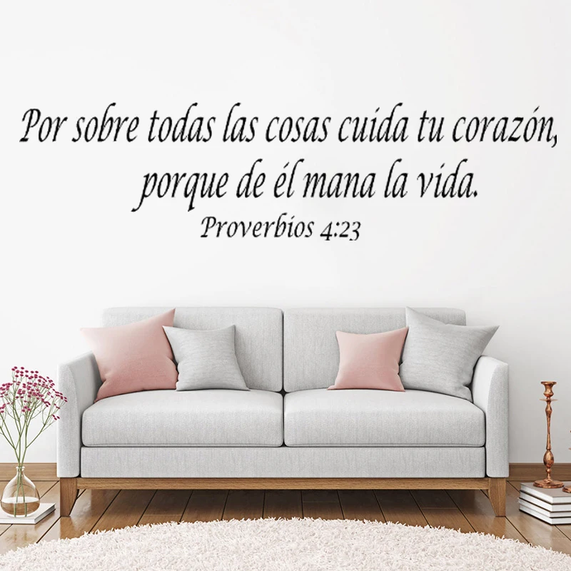 

Wall Sticker Por Sobre Todas Las Cosas Cuida Tu Corazón Spanish Quotes Vinyl Decal Bible Verse Poster Proverbs 4:23 Decor RU2079