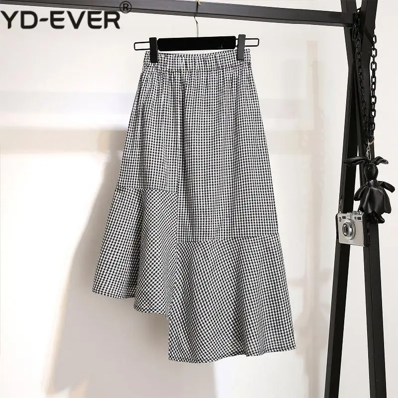 Юбка миди Асимметричная в мелкую клетку с воланом|Женские юбки| |