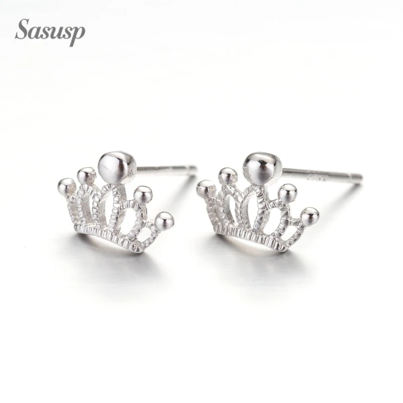 Женские серьги гвоздики с короной Sasusp из стерлингового серебра 925% пробы модные