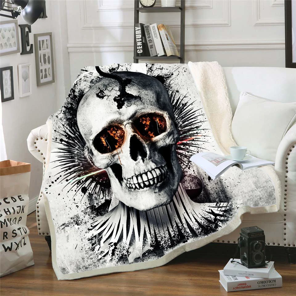 

Bedding Outlet Skull Plush Blanket Sherpa Blanket Gothic Bedding Black White Mystic Bed Blanket For Boy Mantas De Cama style-013