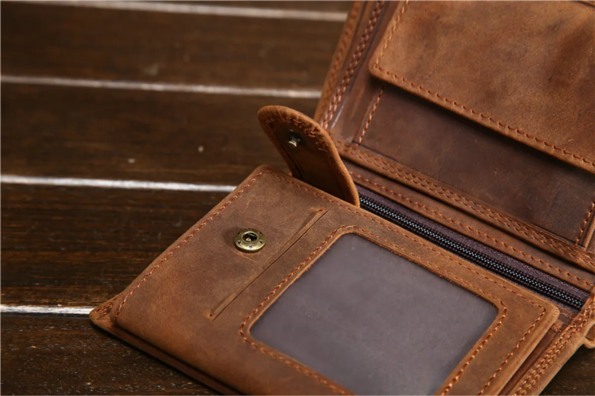 

Father's Day Gift Vintage Customize Genuine Leather Cowhide Short Thick Cash Card Coin Wallet Purse Pocket Holder for Man 566