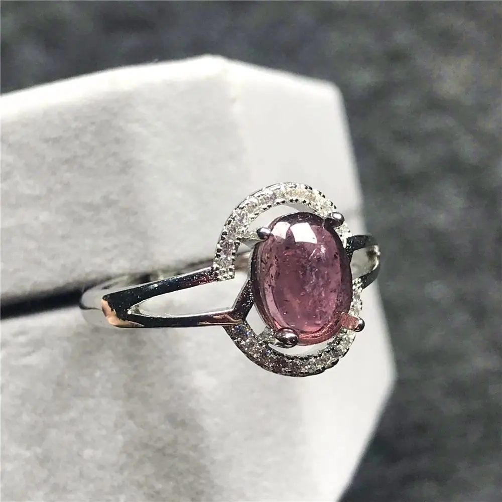 Кольцо с натуральным розовым турмалином и кварцем 9 х7 мм|Кольца| |