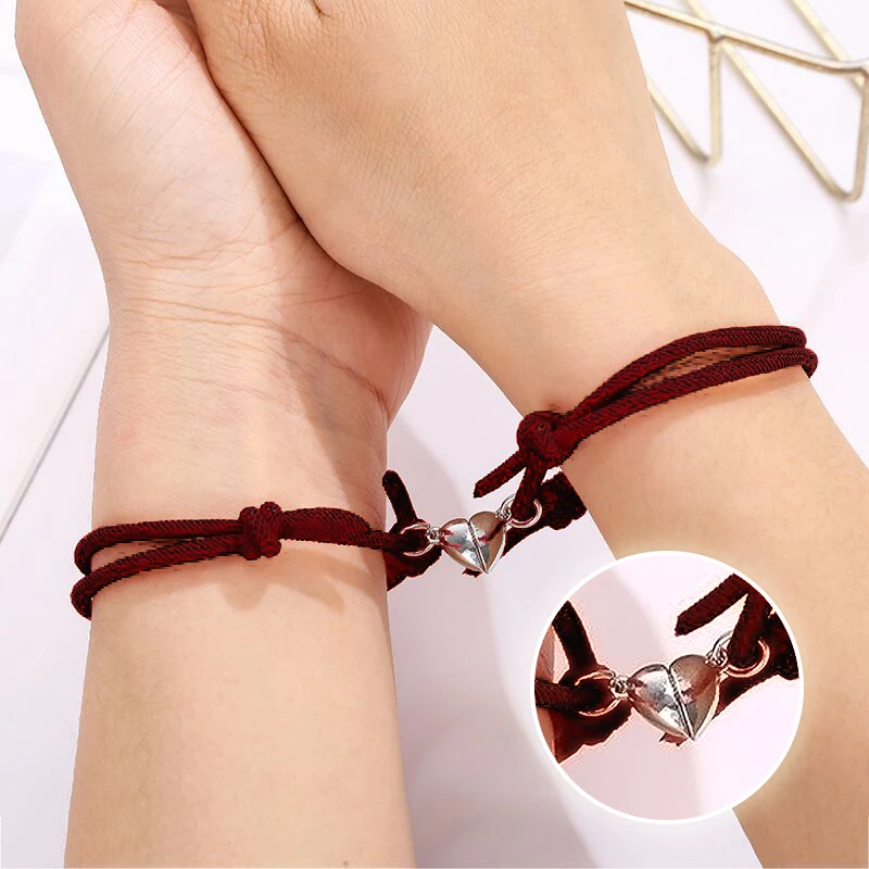 

2Pcs/Set Lovers Heart Couple Magnetic Distance Bracelet Minimalist Matching Friendship Bracelet Rope Braided Kit Lover Jewelry