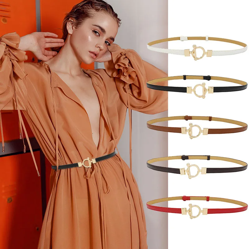 

New Thin Women Belt Metal Buckle Soft PU Leather Waist Belts for Ladies Girls Dress Shirts Summer Waistband Belts for Women