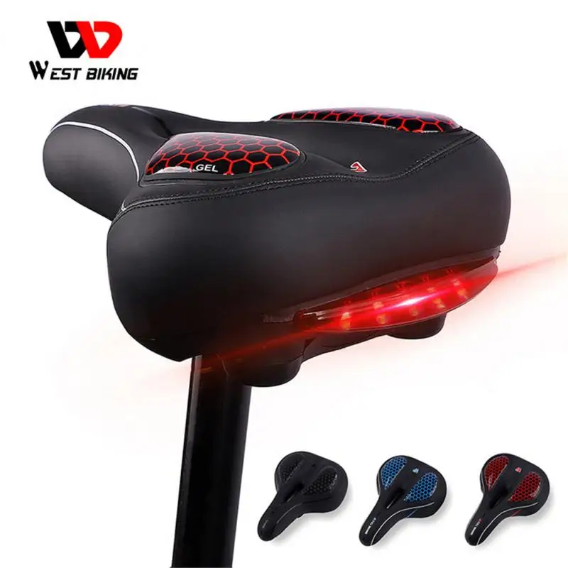 

WEST BIKING Bicycle Saddle Hollow Bike Saddle With Taillight Shock Absorbing Bike Seat Cushion Safety Warning Bike Accessories